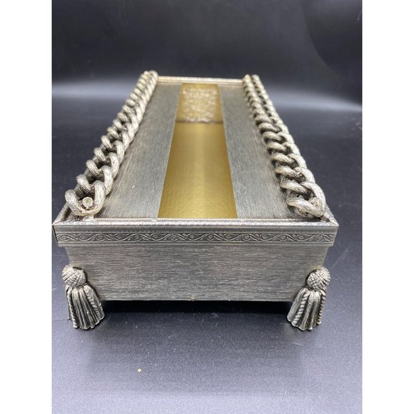 Vintage Chain and Tassel Tissue Box Cover Silver MCM Hollywood Regency - Picture 9 of 14